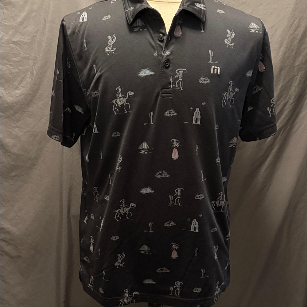 Travis Matthew Men's Black Graphic Polo Shirt